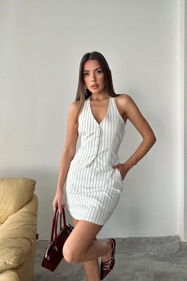 ELS Wholesale White Striped Vest and Skirt Set - Brockton