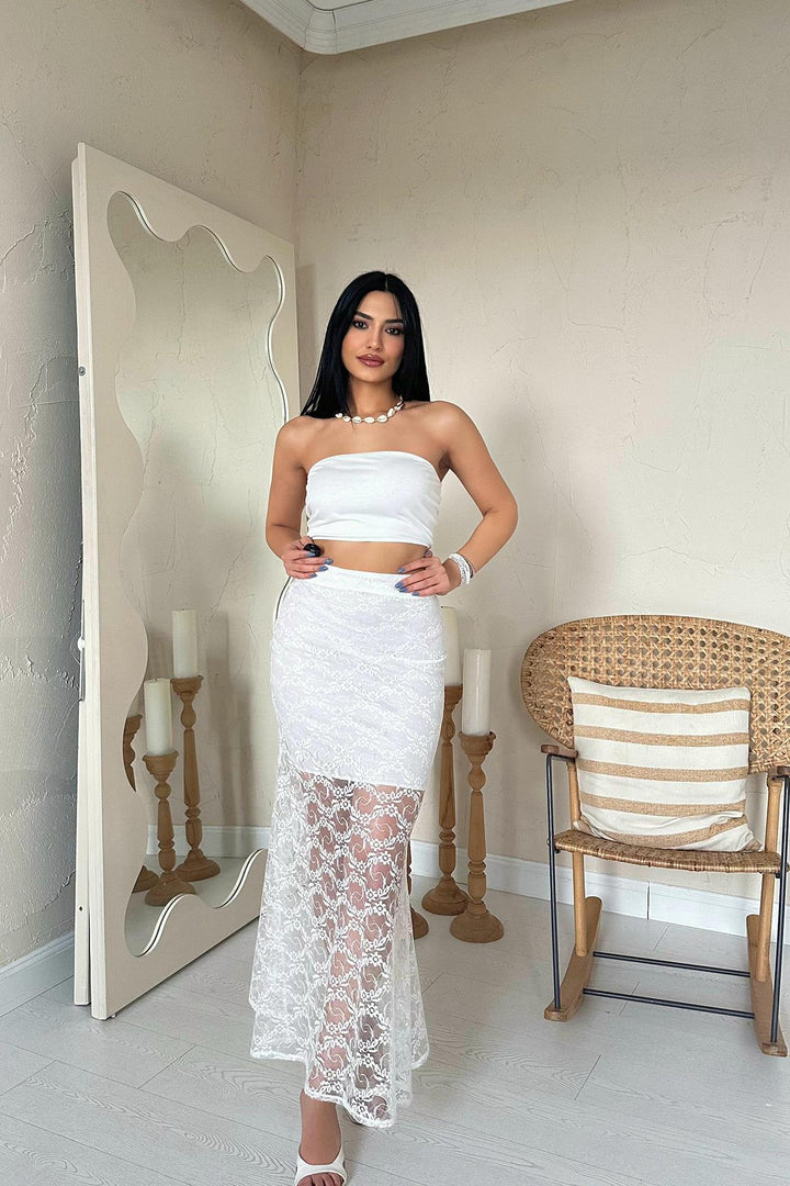 ELS Wholesale White Lace Detailed Skirt - Wilmington