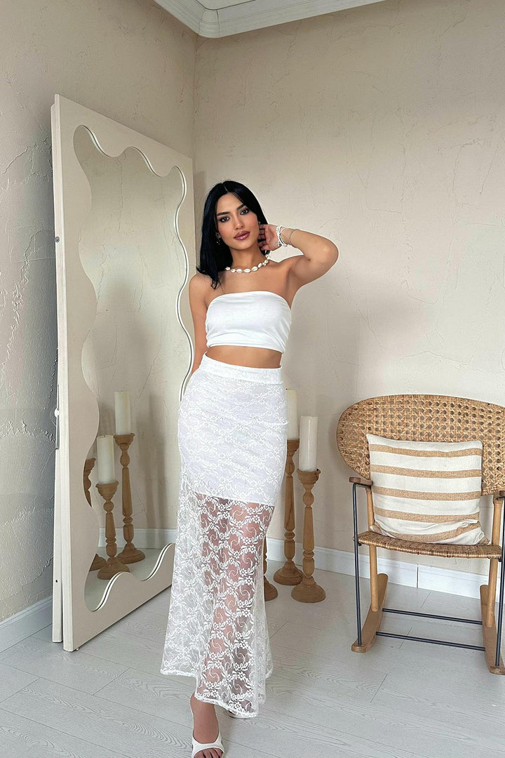 ELS Wholesale White Lace Detailed Skirt - Wilmington