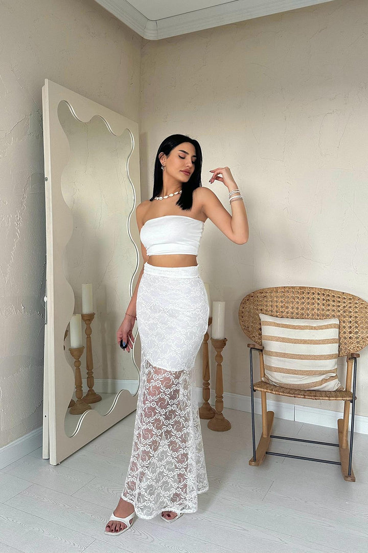ELS Wholesale White Lace Detailed Skirt - Wilmington
