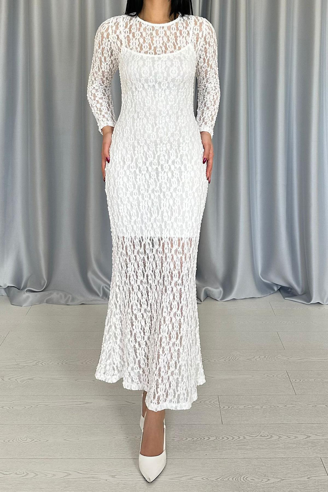 ELS Wholesale White Lace Long Sleeve Dress - Wavre