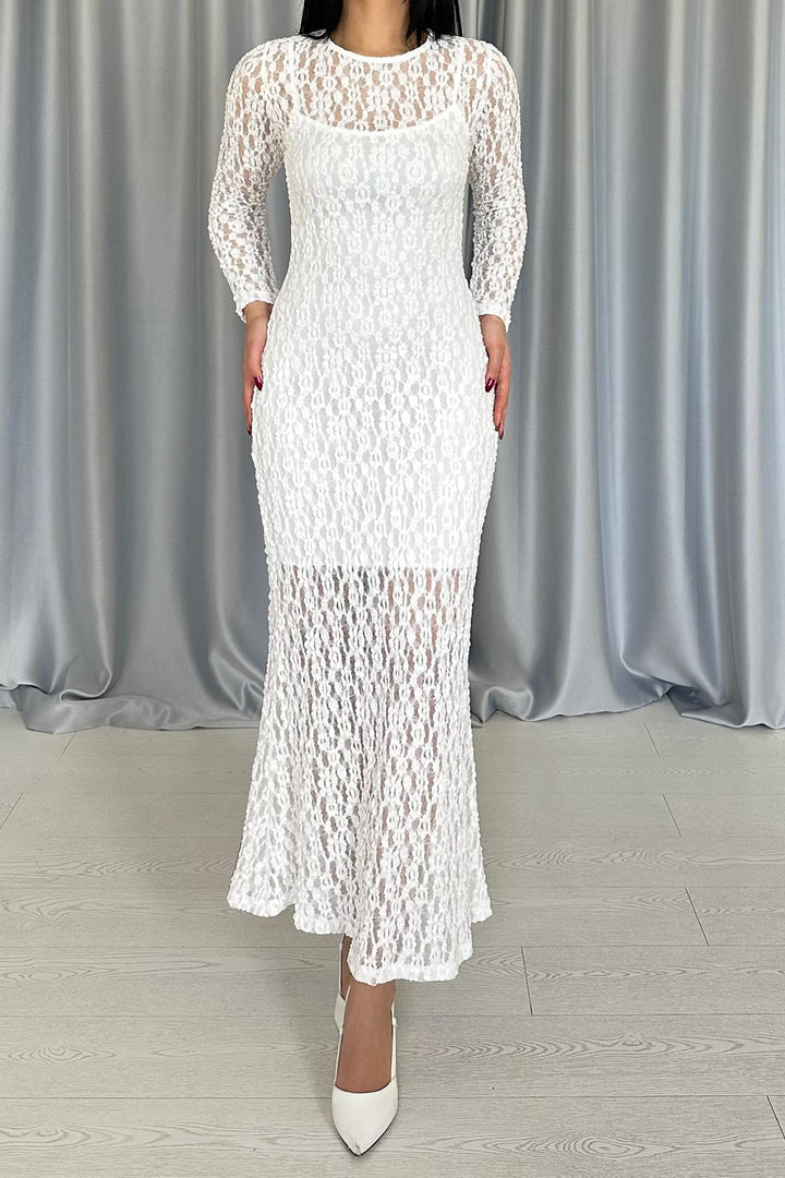 ELS Wholesale White Lace Long Sleeve Dress - Wavre