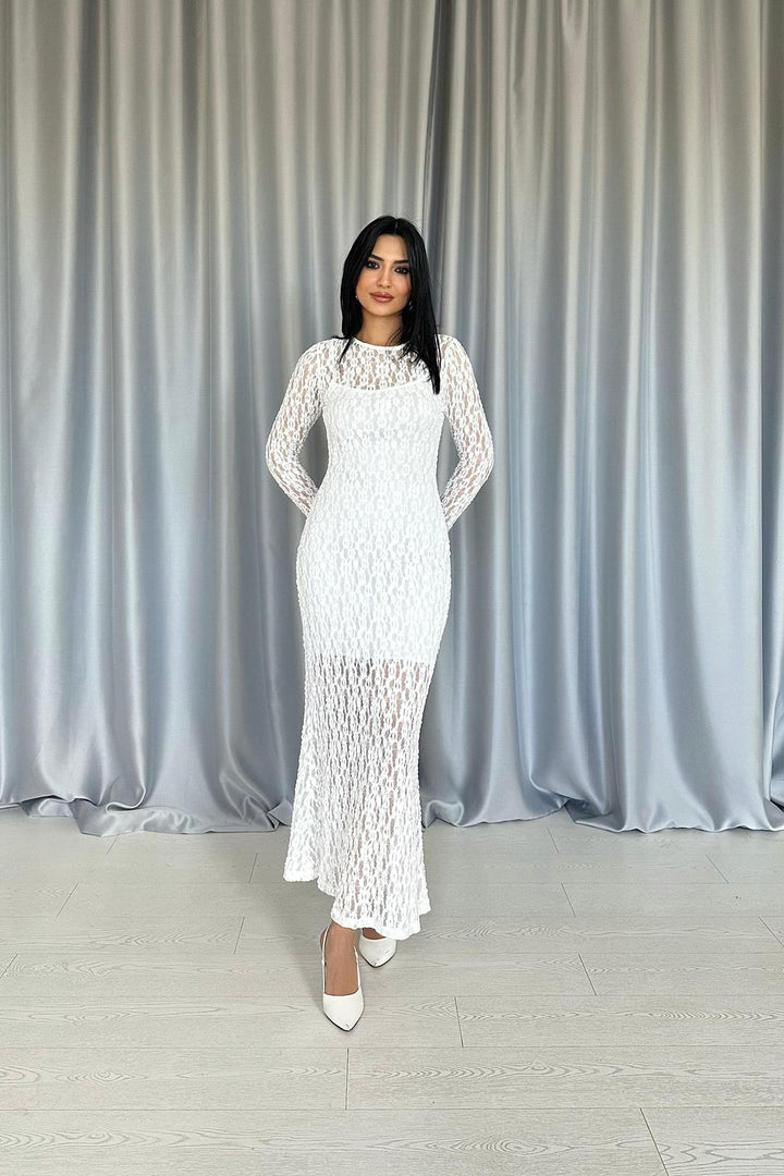 ELS Wholesale White Lace Long Sleeve Dress - Wavre
