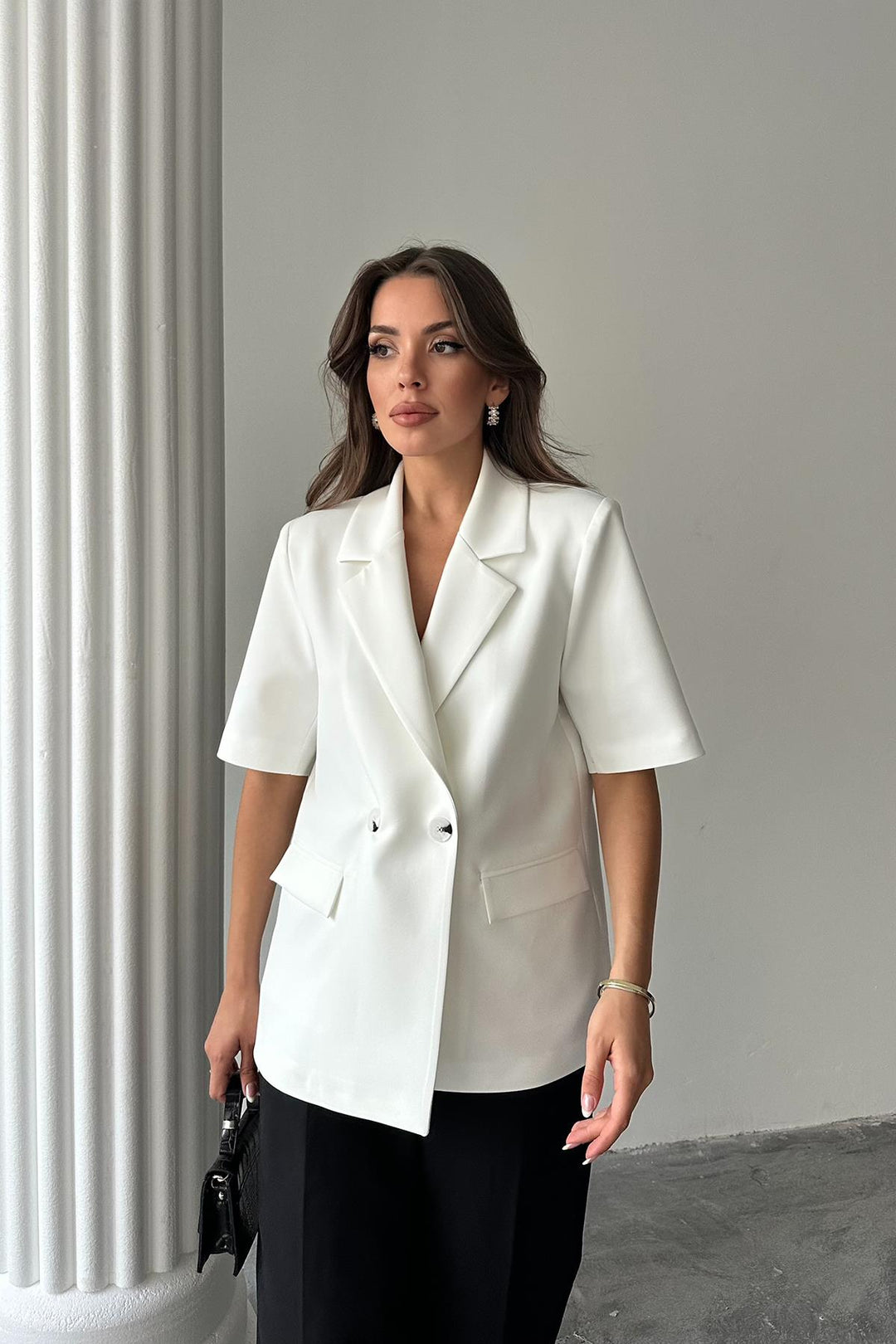 ELS Toptan Beyaz Kısa Kollu Blazer Ceket - Paradise