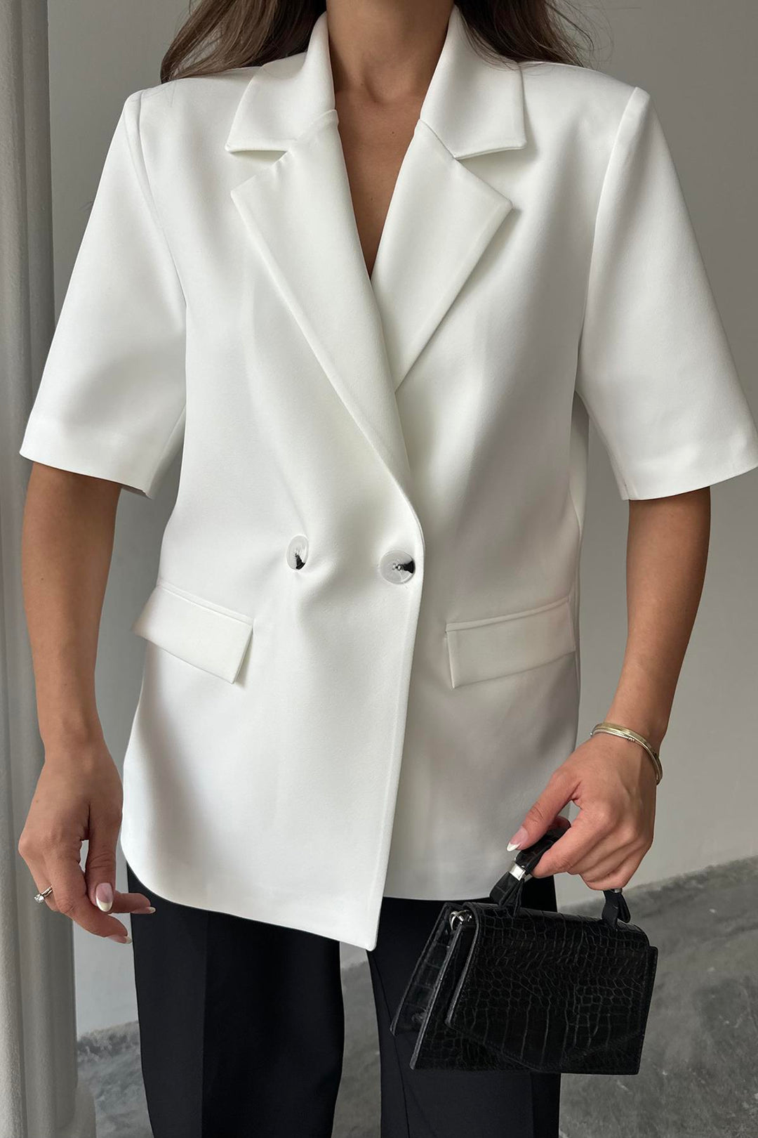 ELS Toptan Beyaz Kısa Kollu Blazer Ceket - Paradise