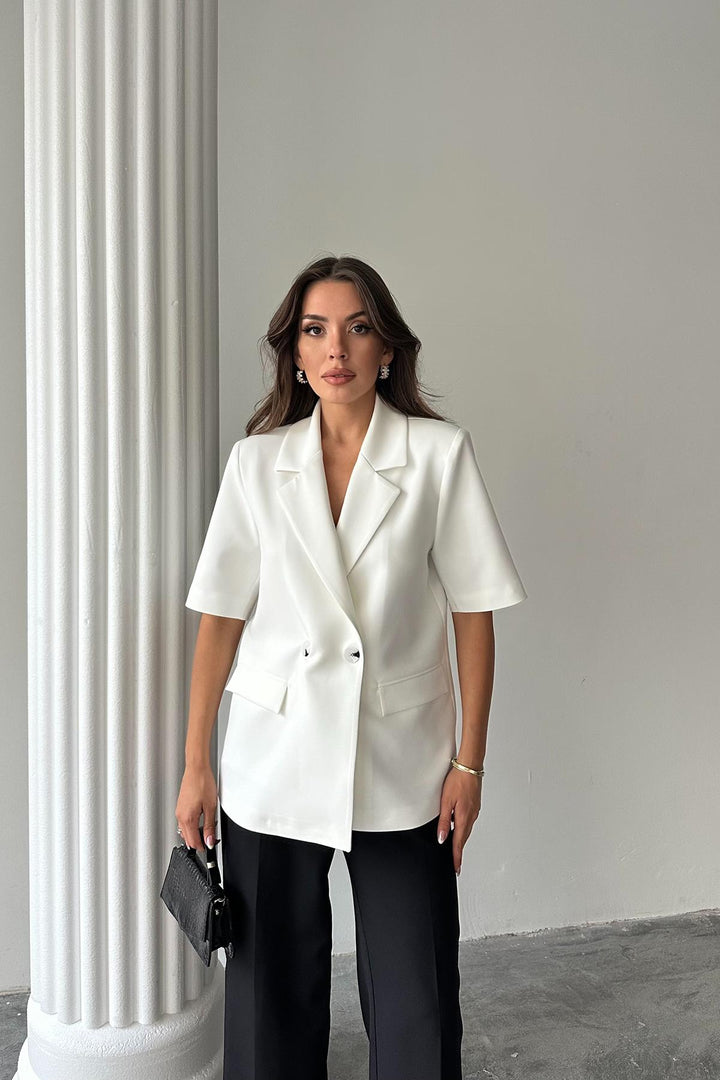 ELS Toptan Beyaz Kısa Kollu Blazer Ceket - Paradise