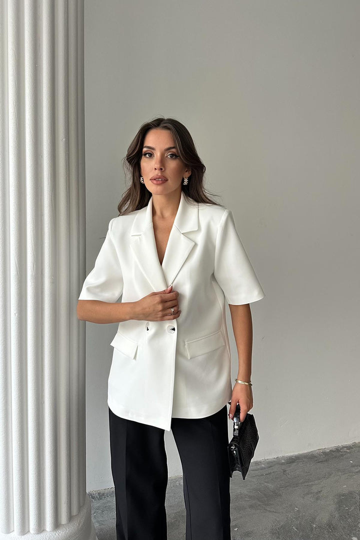 ELS Toptan Beyaz Kısa Kollu Blazer Ceket - Paradise