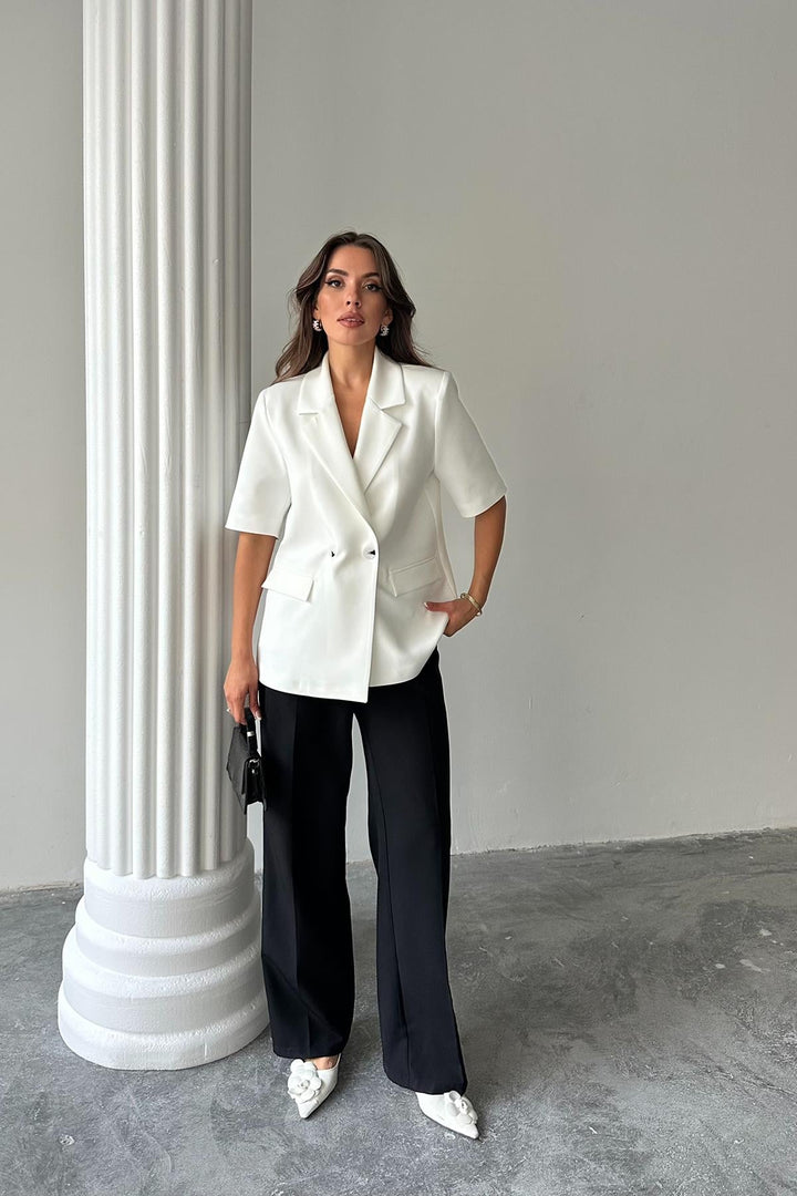 ELS Toptan Beyaz Kısa Kollu Blazer Ceket - Paradise