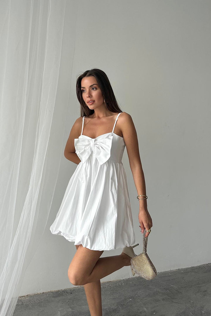 ELS Wholesale White Front Bow Strap Dress - Nantes