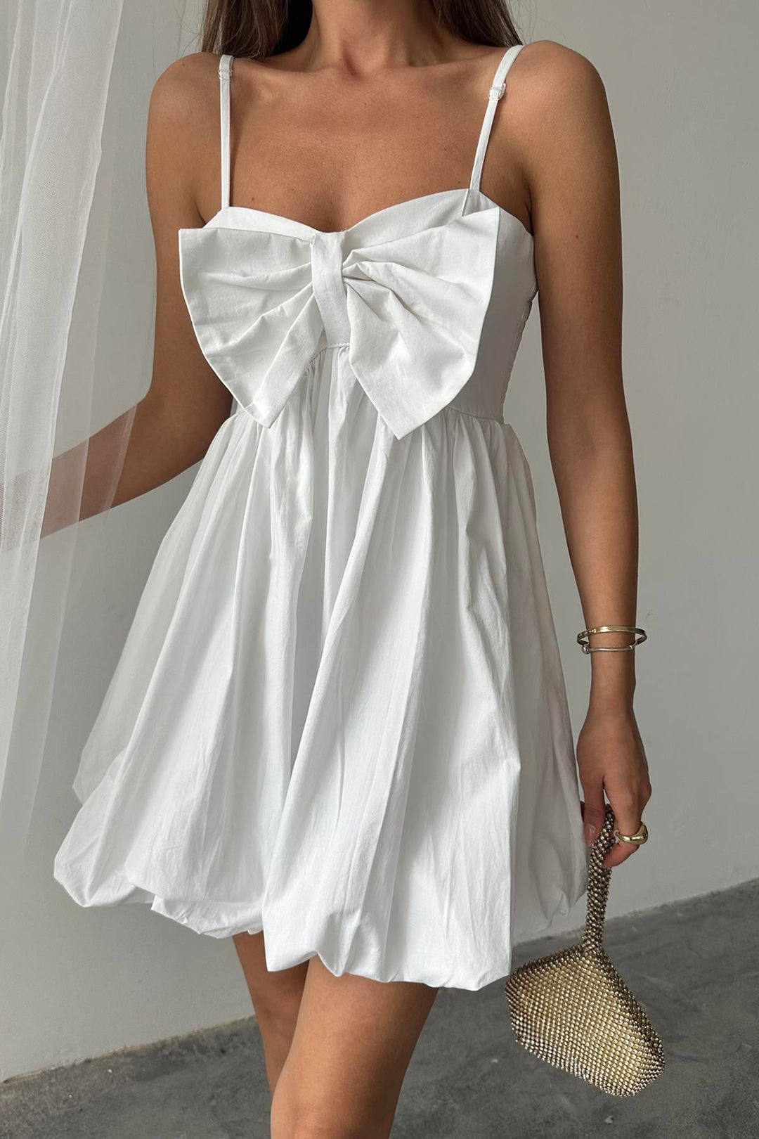 ELS Wholesale White Front Bow Strap Dress - Nantes