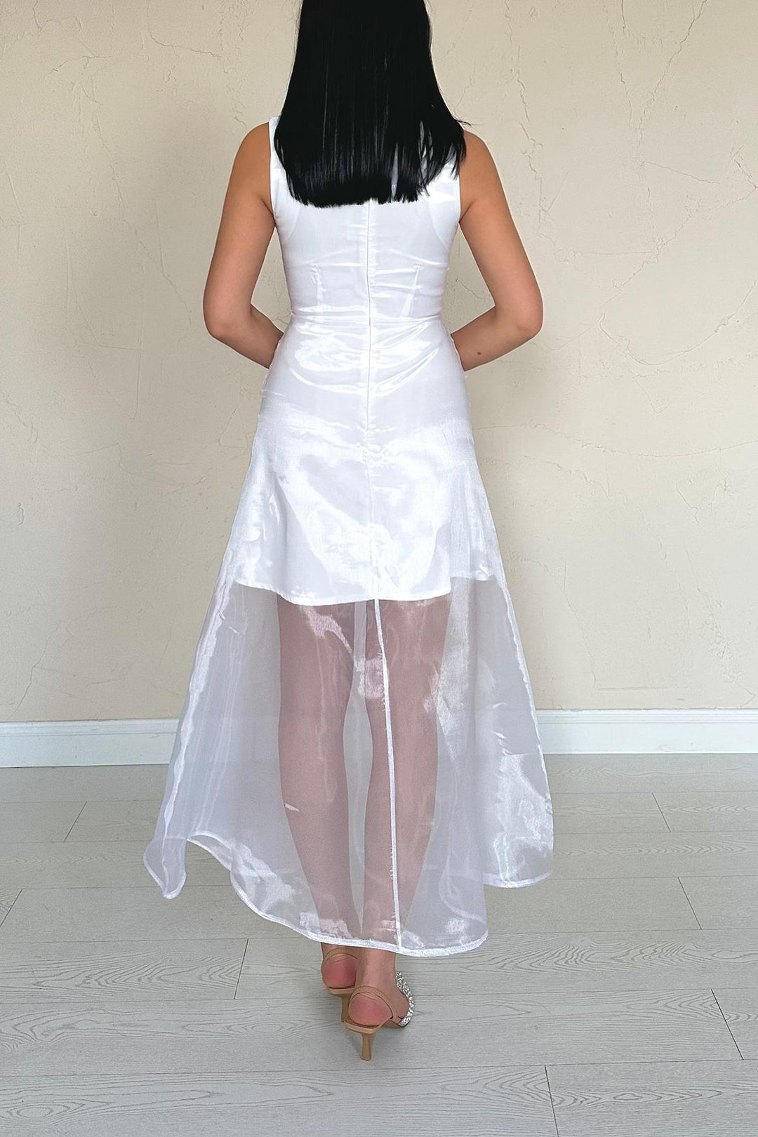ELS Wholesale White Organza Detailed Satin Dress - Angra do Heroísmo