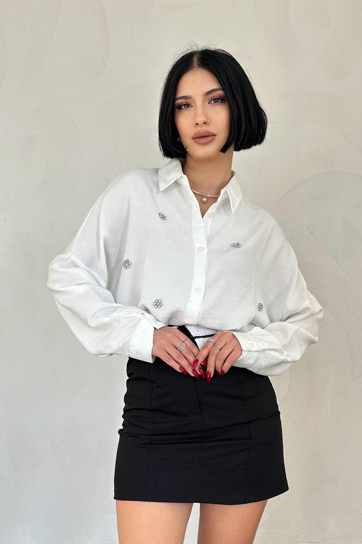 ELS Wholesale White Stone Embroidered Shirt - Saskatoon