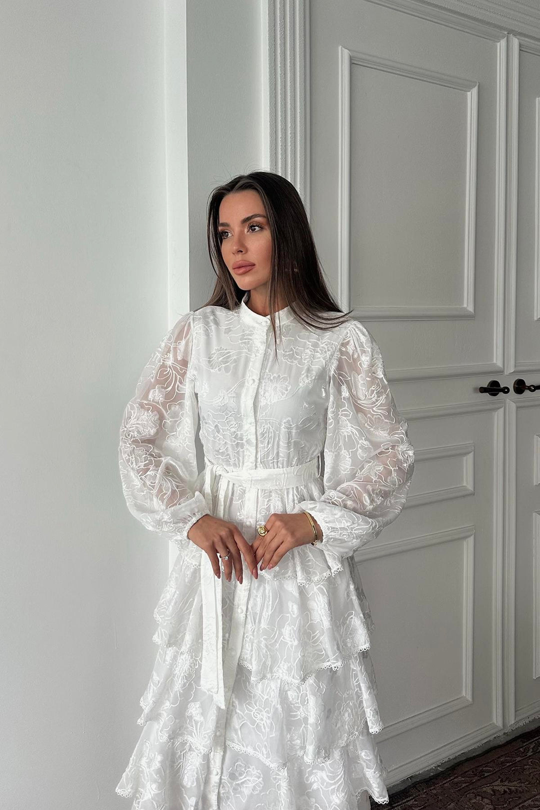 ELS Wholesale White Valonlu Striped Layered Dress - Caerdydd