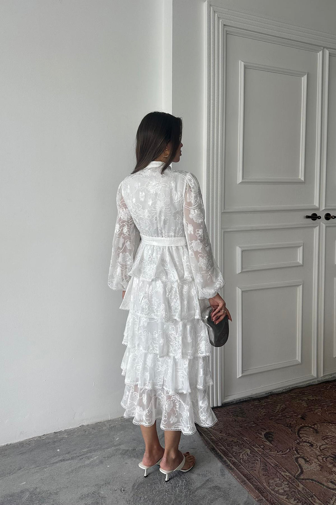 ELS Wholesale White Valonlu Striped Layered Dress - Caerdydd
