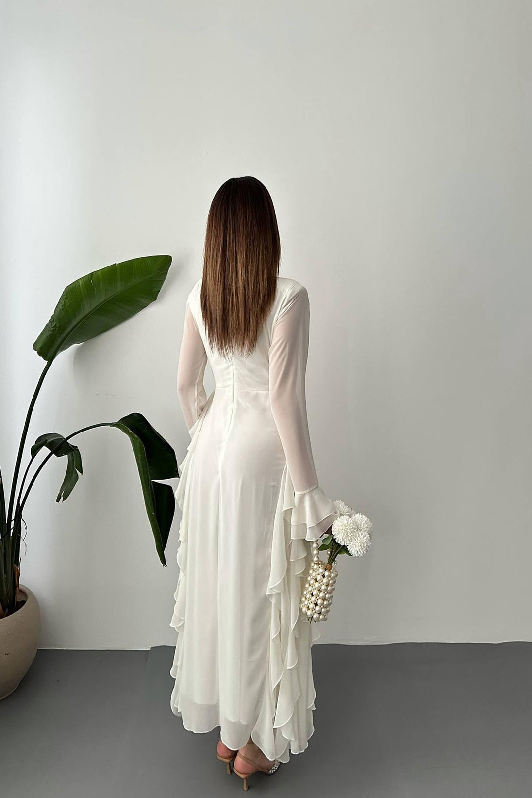 ELS Wholesale White Ruffled Chiffon Dress - Châtelet