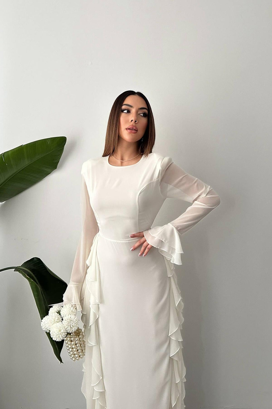 ELS Wholesale White Ruffled Chiffon Dress - Châtelet