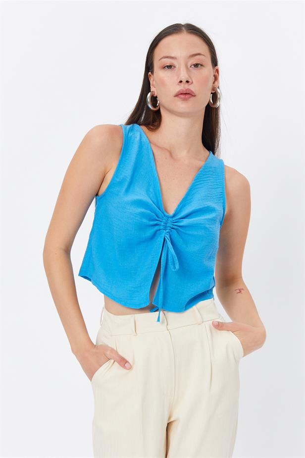 RYN Ruffled Tie Blouse - BLUE - Capelle aan den IJssel