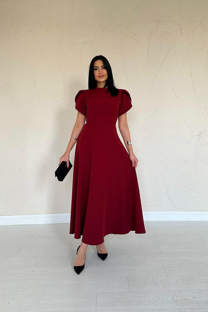 ELS Wholesale Burgundy Back Bow Detailed British Dress - Baia Mare