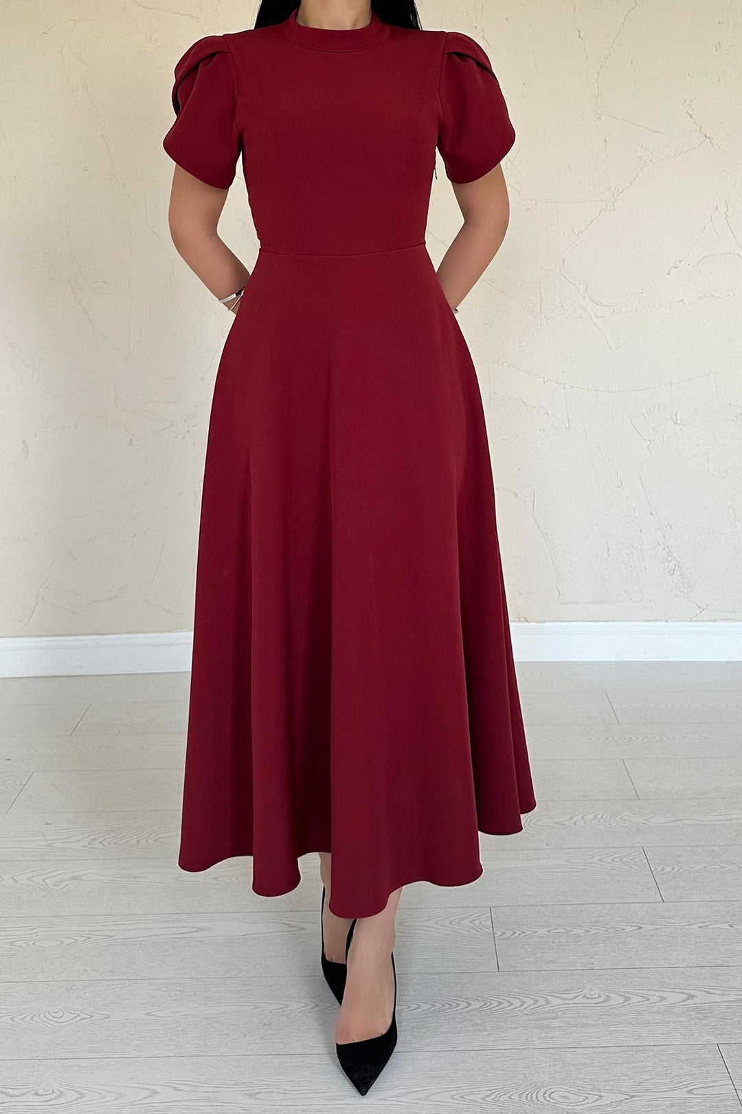 ELS Wholesale Burgundy Back Bow Detailed British Dress - Baia Mare