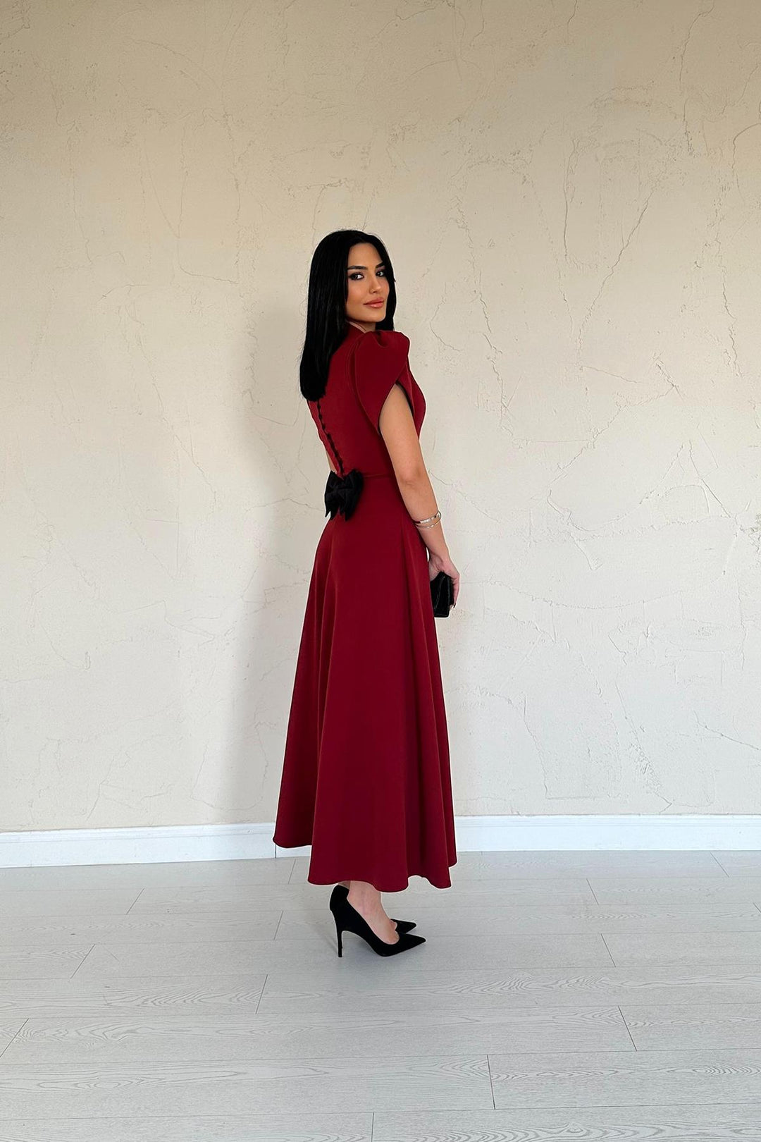 ELS Wholesale Burgundy Back Bow Detailed British Dress - Baia Mare