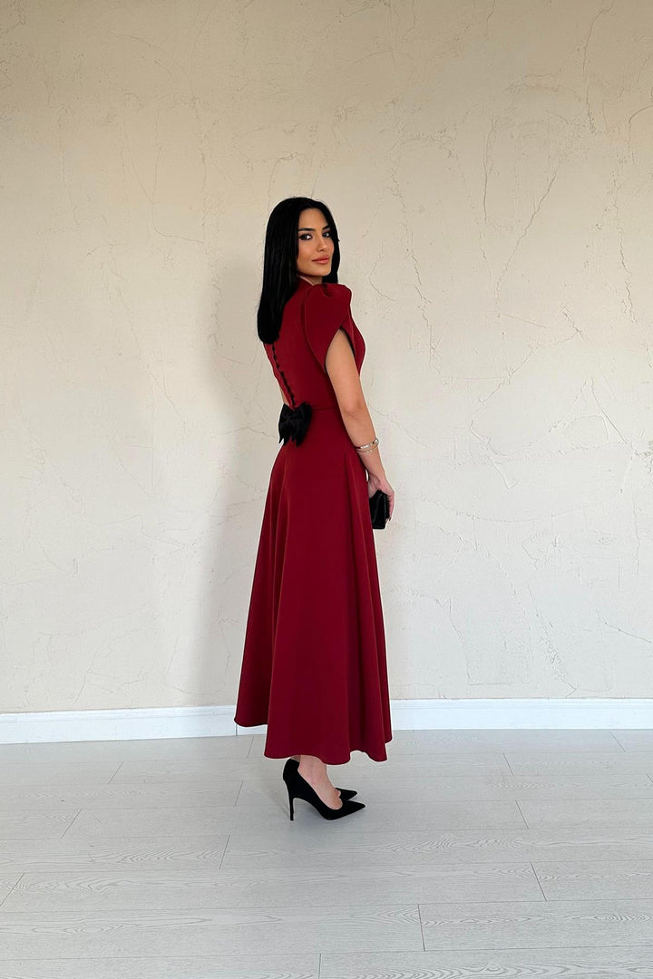 ELS Wholesale Burgundy Back Bow Detailed British Dress - Baia Mare