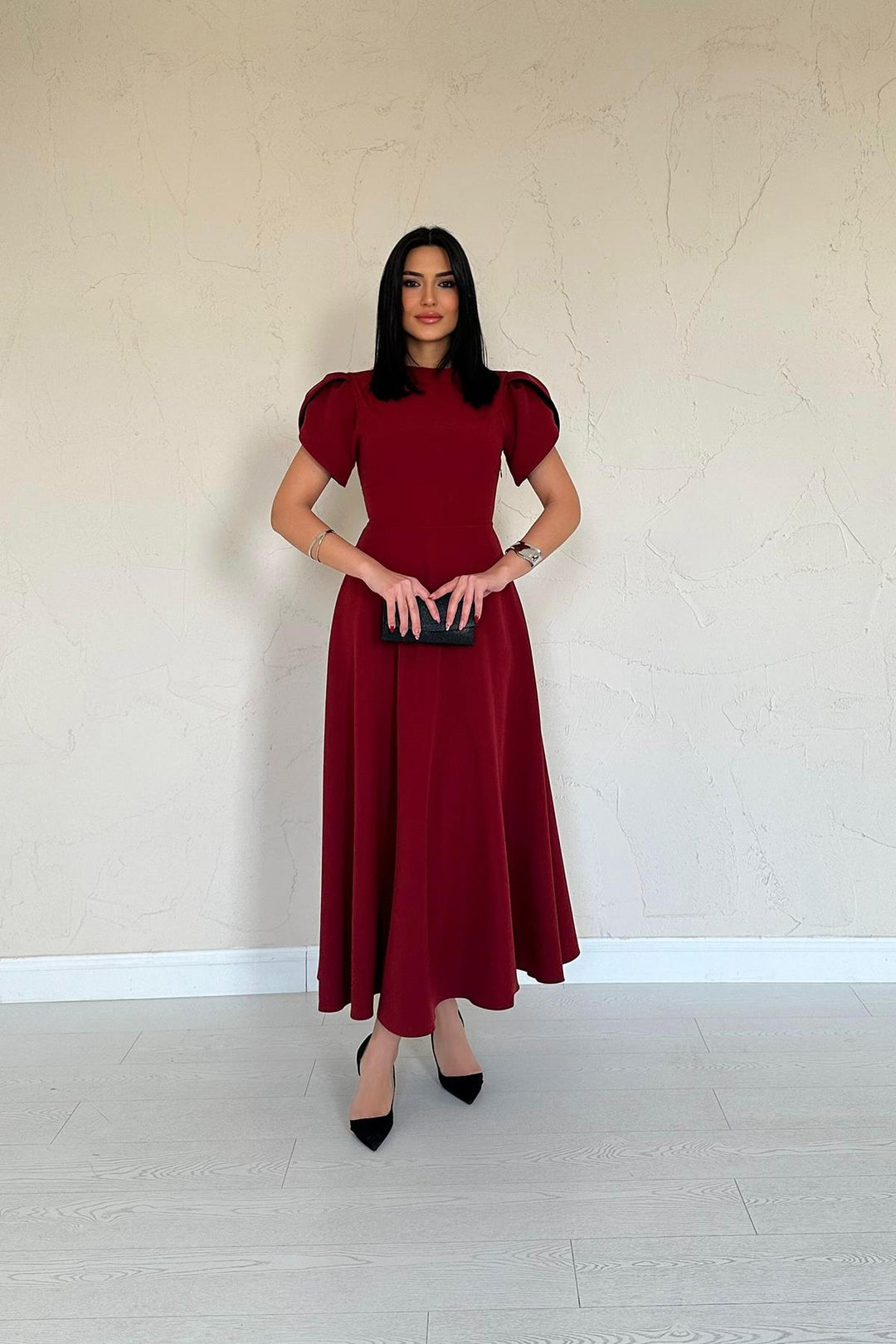 ELS Wholesale Burgundy Back Bow Detailed British Dress - Baia Mare