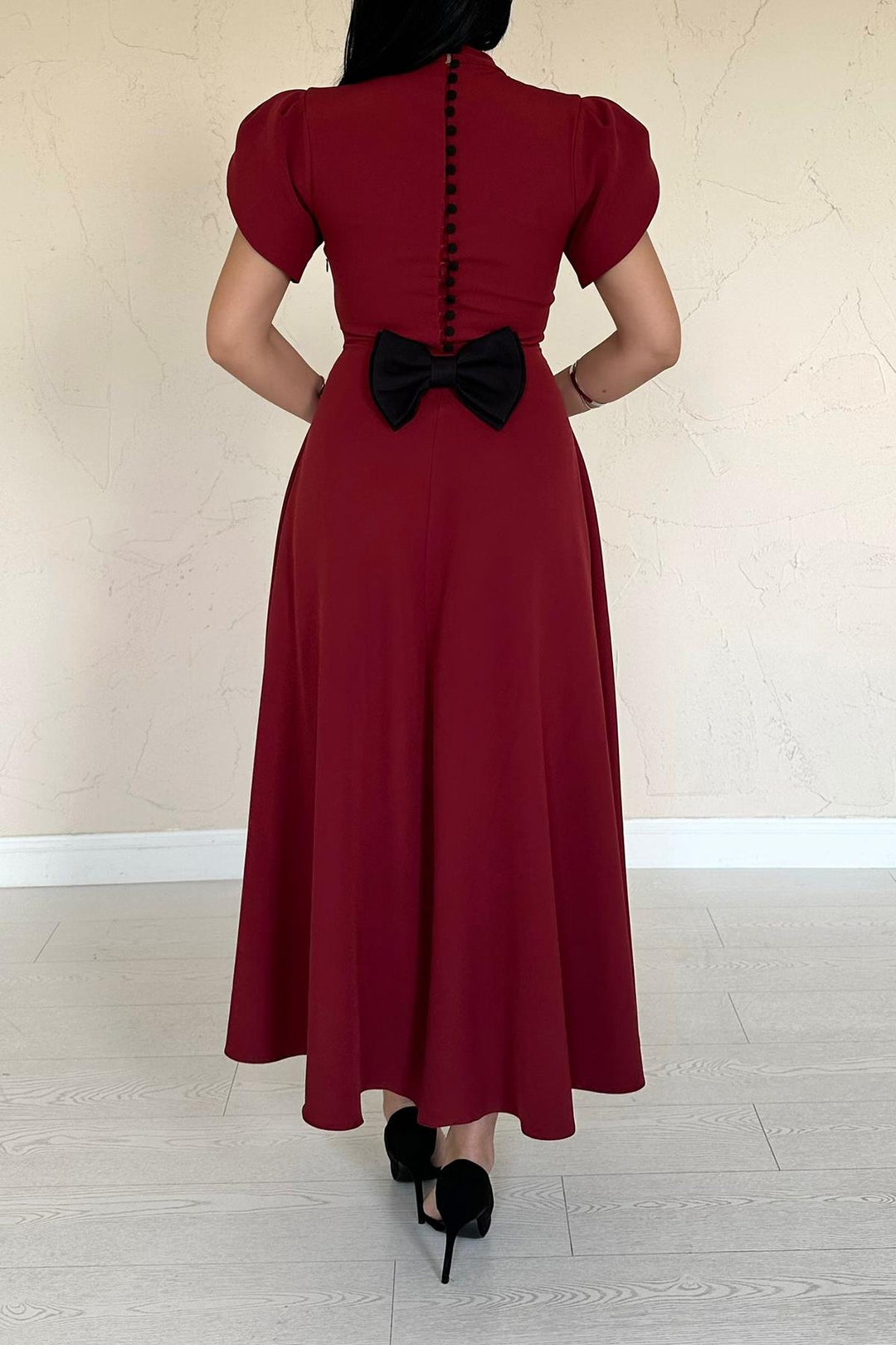 ELS Wholesale Burgundy Back Bow Detailed British Dress - Baia Mare