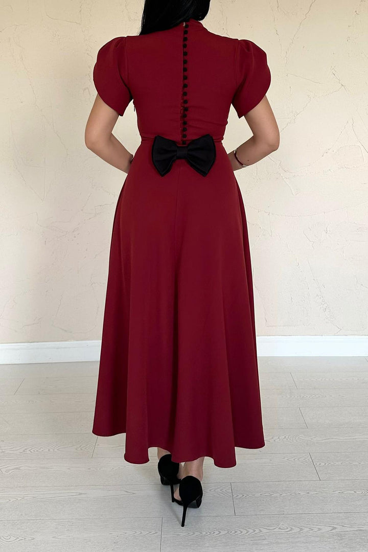 ELS Wholesale Burgundy Back Bow Detailed British Dress - Baia Mare