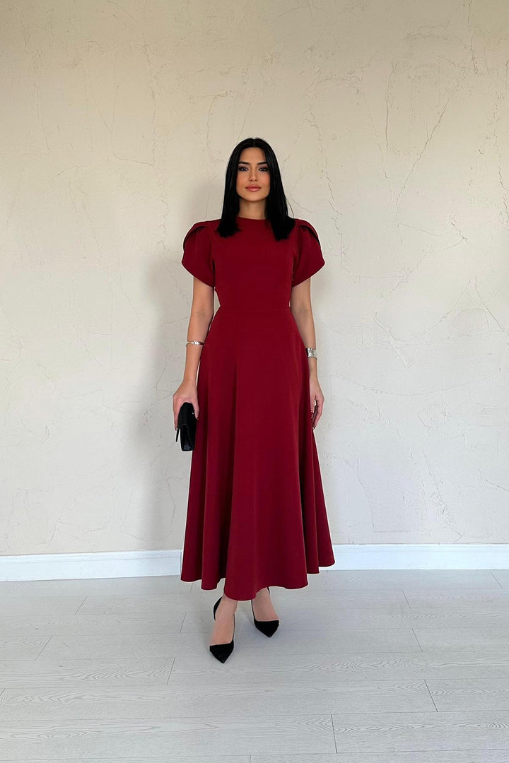 ELS Wholesale Burgundy Back Bow Detailed British Dress - Baia Mare