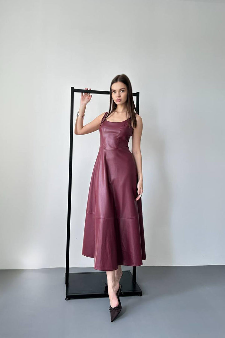 ELS Wholesale Burgundy Strappy Leather Dress - Welling