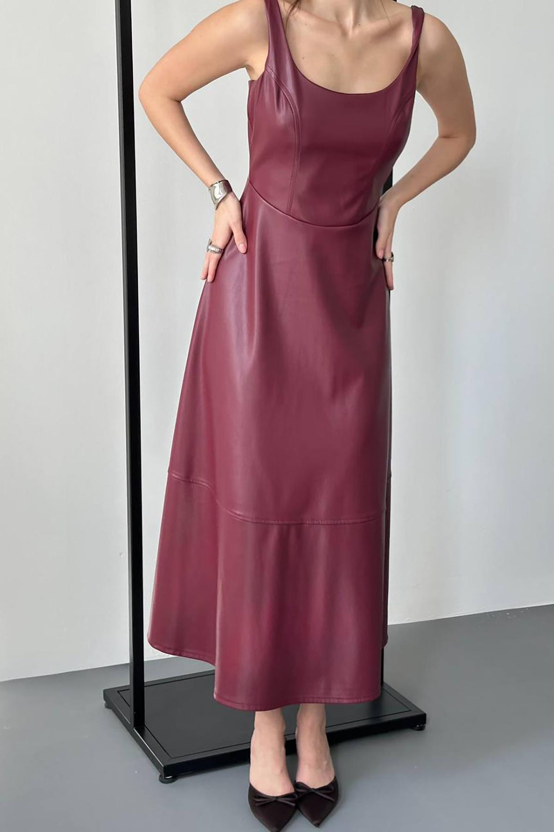 ELS Wholesale Burgundy Strappy Leather Dress - Welling