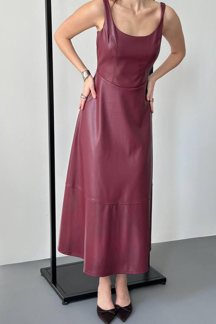 ELS Wholesale Burgundy Strappy Leather Dress - Welling