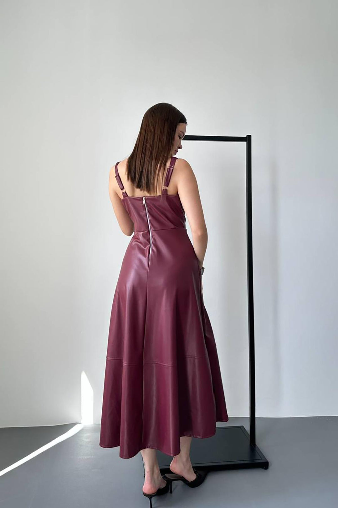ELS Wholesale Burgundy Strappy Leather Dress - Welling