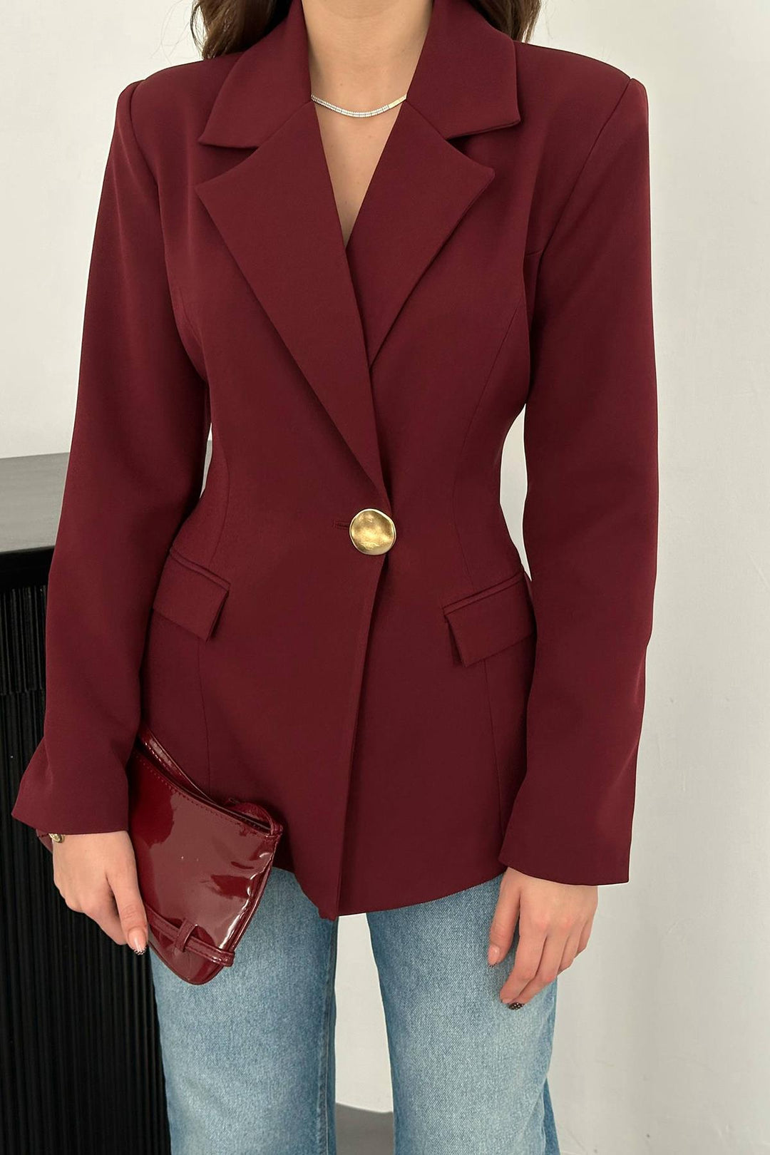 ELS Wholesale Burgundy High-Waisted Blazer Jacket - La Porte
