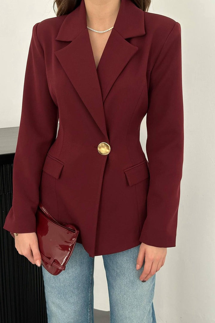 ELS Wholesale Burgundy High-Waisted Blazer Jacket - La Porte