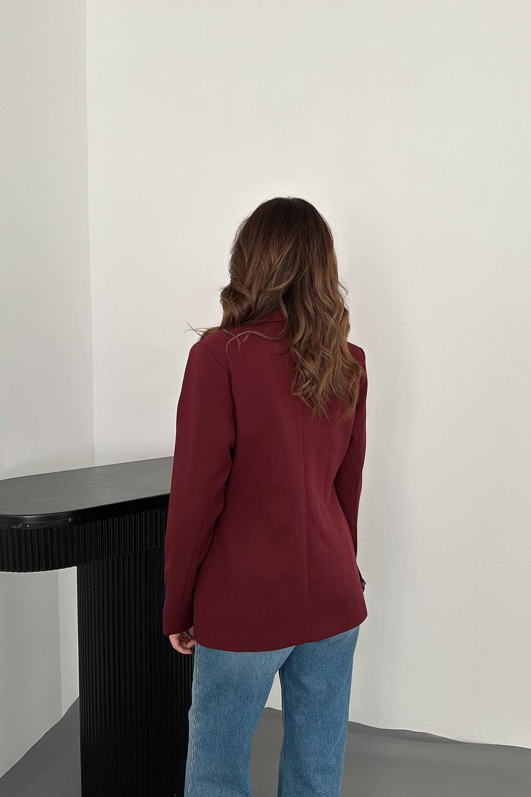 ELS Wholesale Burgundy High-Waisted Blazer Jacket - La Porte