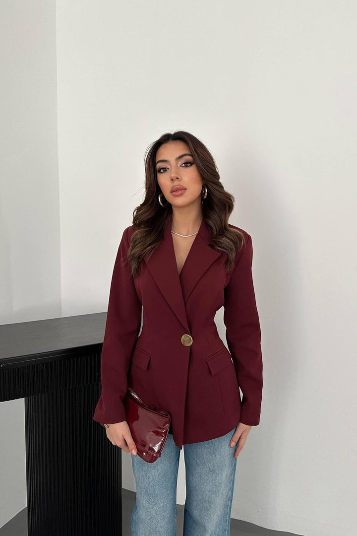 ELS Wholesale Burgundy High-Waisted Blazer Jacket - La Porte