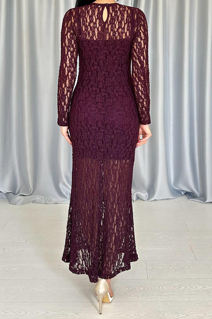 ELS Wholesale Burgundy Lace Long Sleeve Dress - Bradford