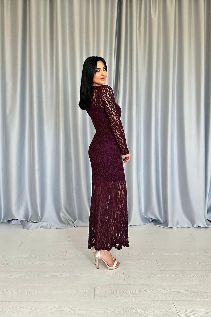 ELS Wholesale Burgundy Lace Long Sleeve Dress - Bradford