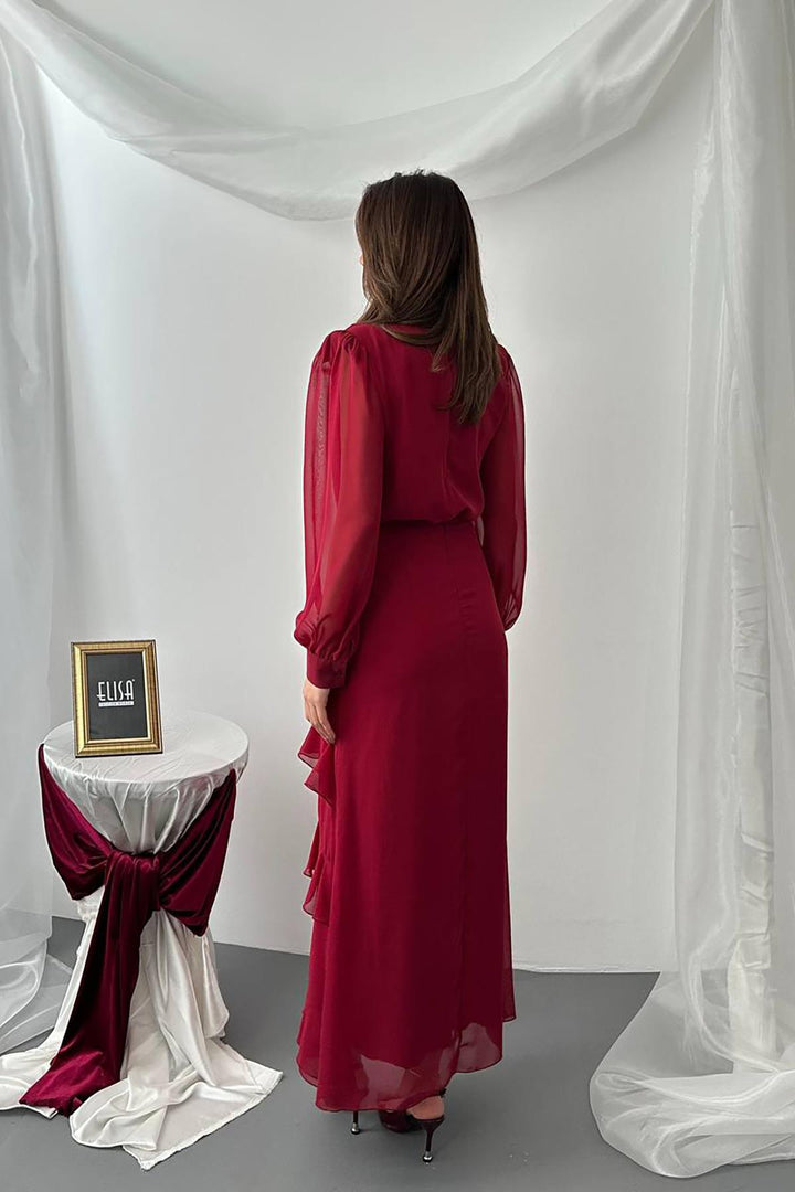 ELS Toptan Bordo Fırfırlı Şifon Takım - Karlsruhe