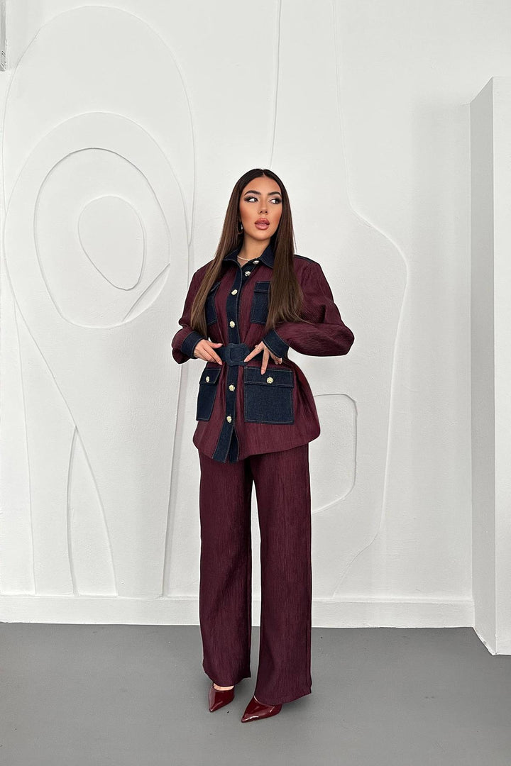 ELS Toptan Bordo Garnili Cepli Gömlek Ve Pantolon Takım - Apache Junction