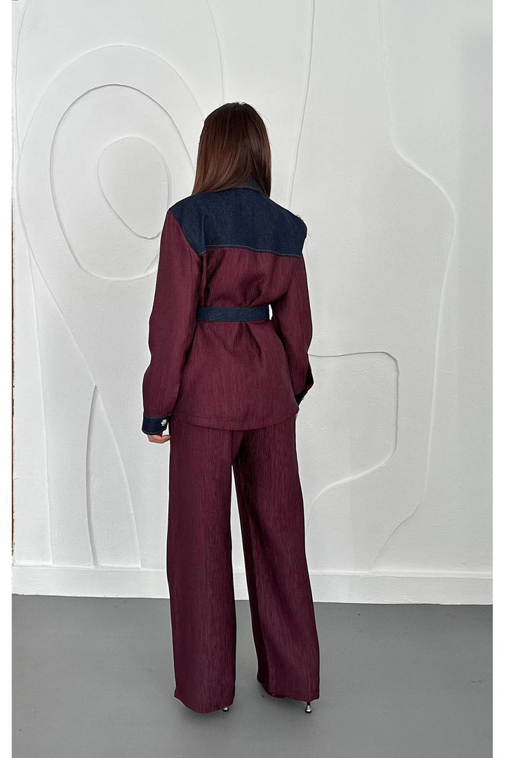 ELS Toptan Bordo Garnili Cepli Gömlek Ve Pantolon Takım - Apache Junction