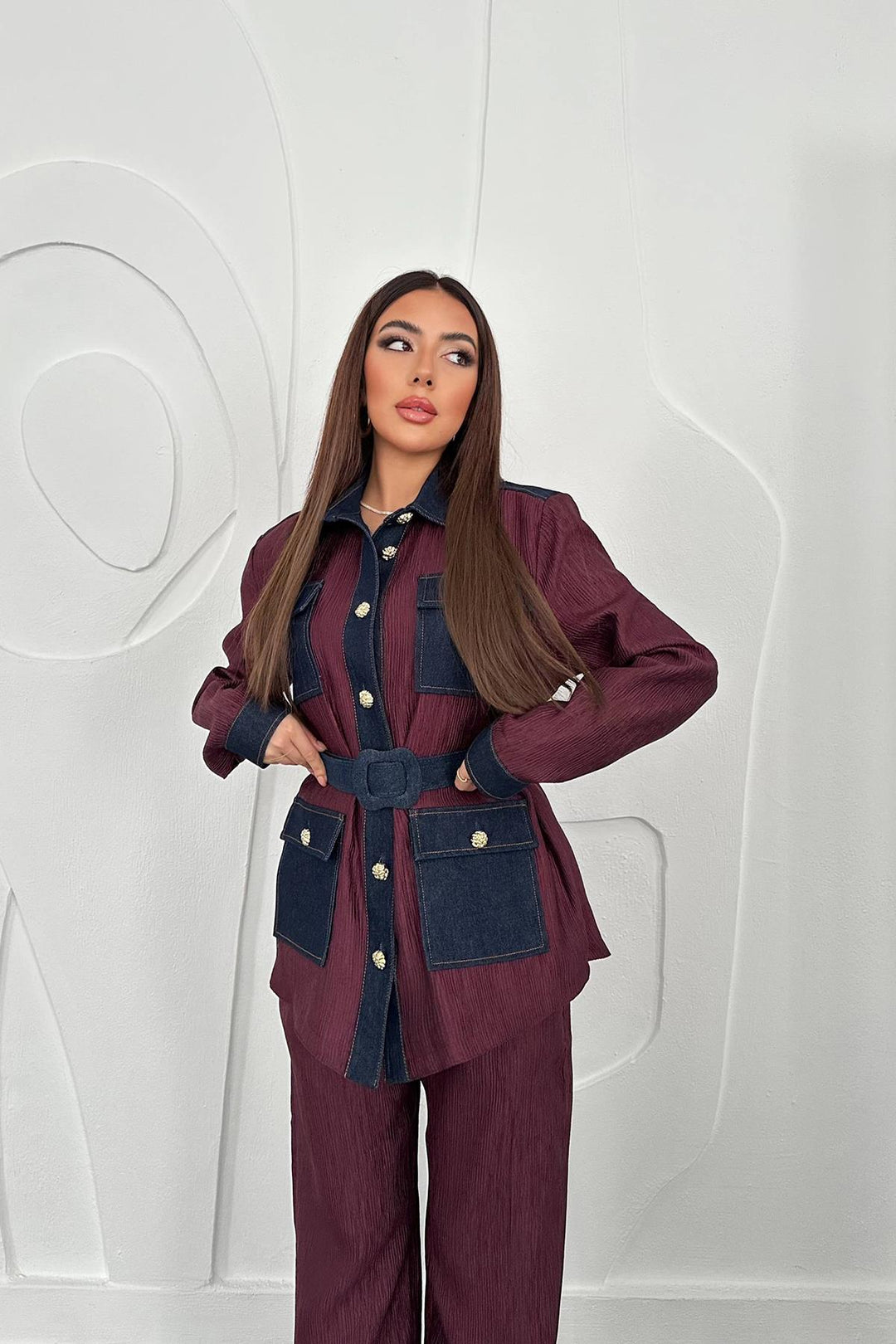 ELS Toptan Bordo Garnili Cepli Gömlek Ve Pantolon Takım - Apache Junction
