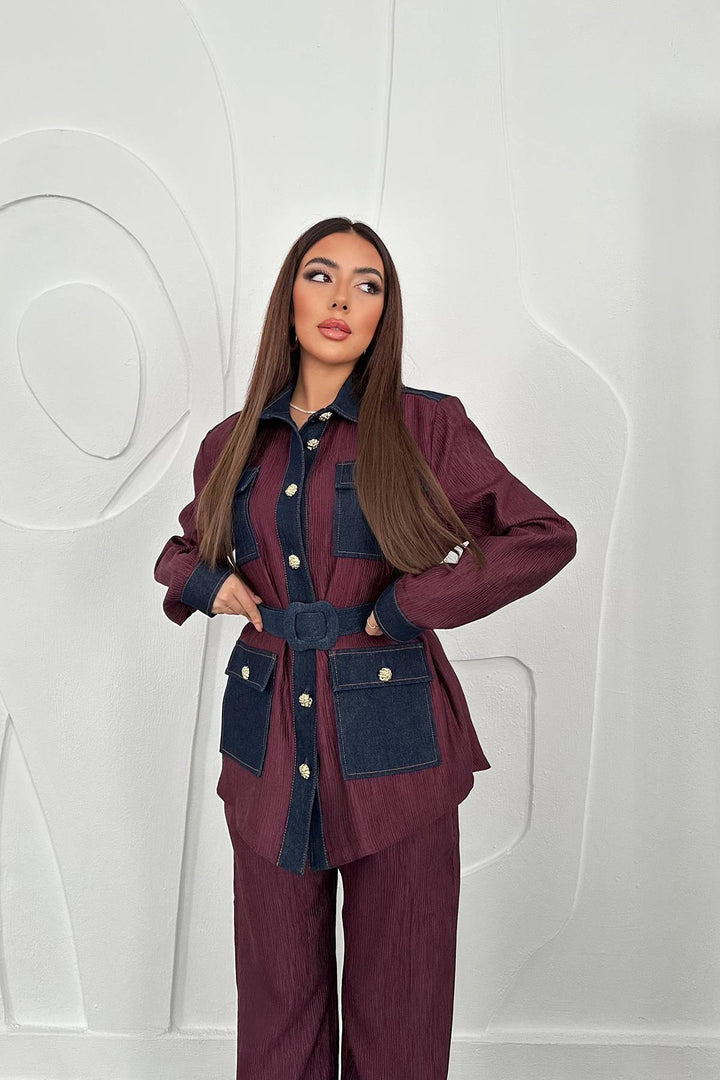 ELS Toptan Bordo Garnili Cepli Gömlek Ve Pantolon Takım - Apache Junction