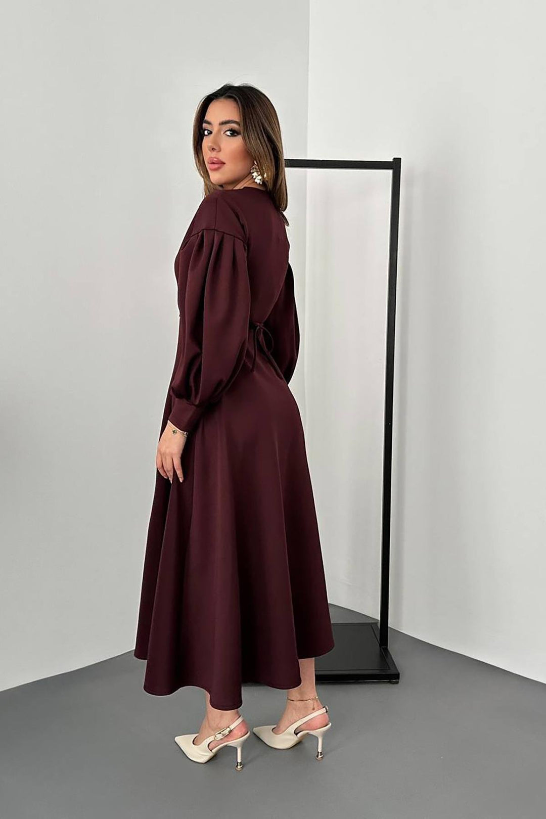 ELS Wholesale Burgundy Rose Detailed Scuba Dress - Roseville