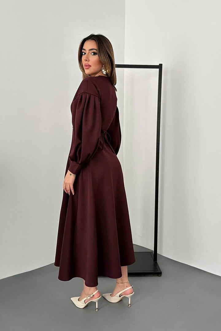 ELS Wholesale Burgundy Rose Detailed Scuba Dress - Roseville