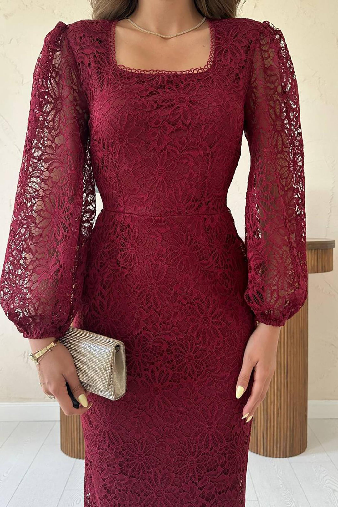 ELS Wholesale Burgundy Lace Detailed Dress - Rockhampton