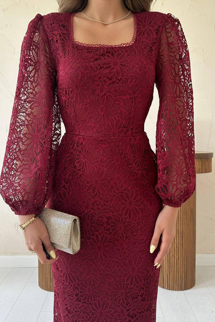 ELS Wholesale Burgundy Lace Detailed Dress - Rockhampton