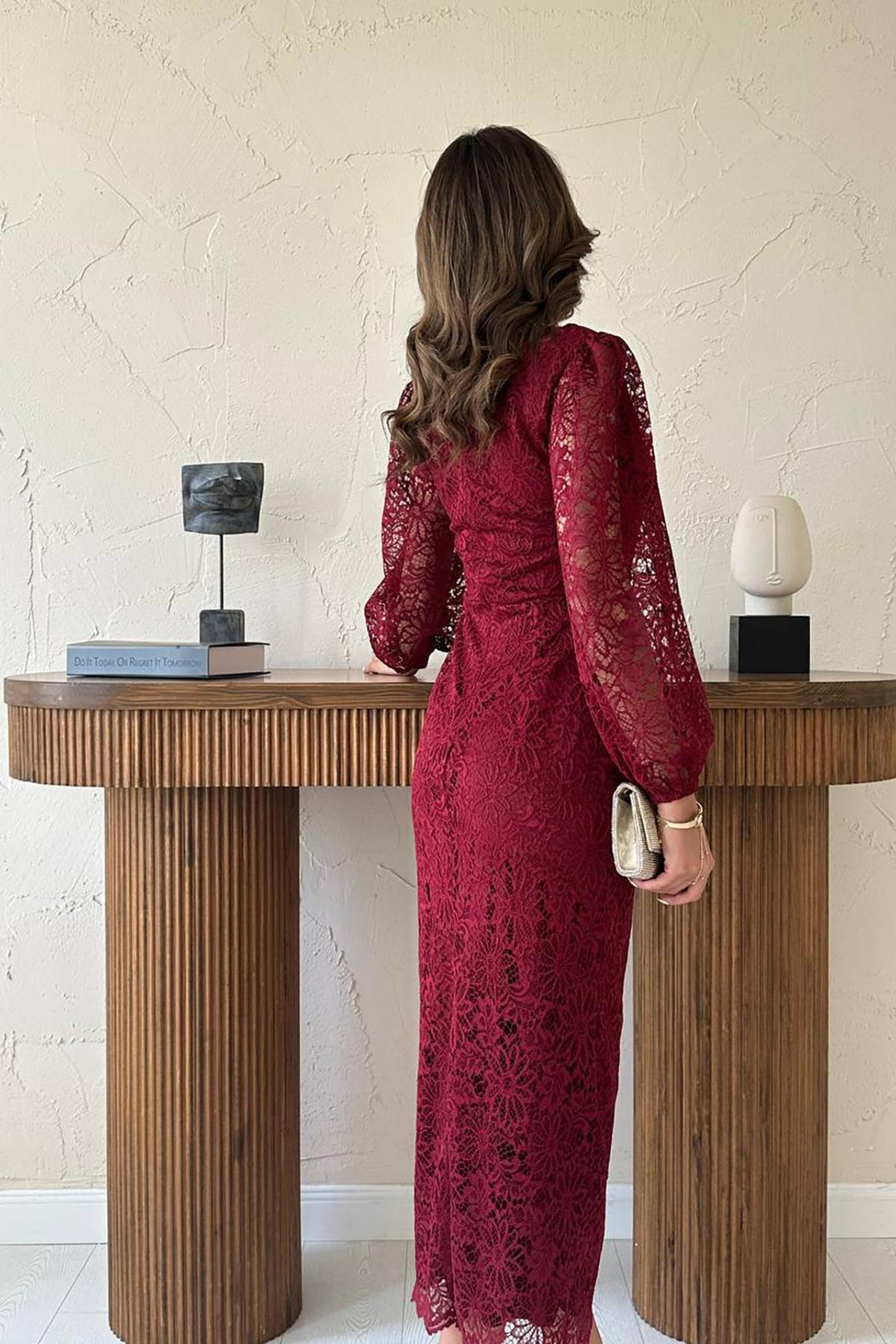 ELS Wholesale Burgundy Lace Detailed Dress - Rockhampton