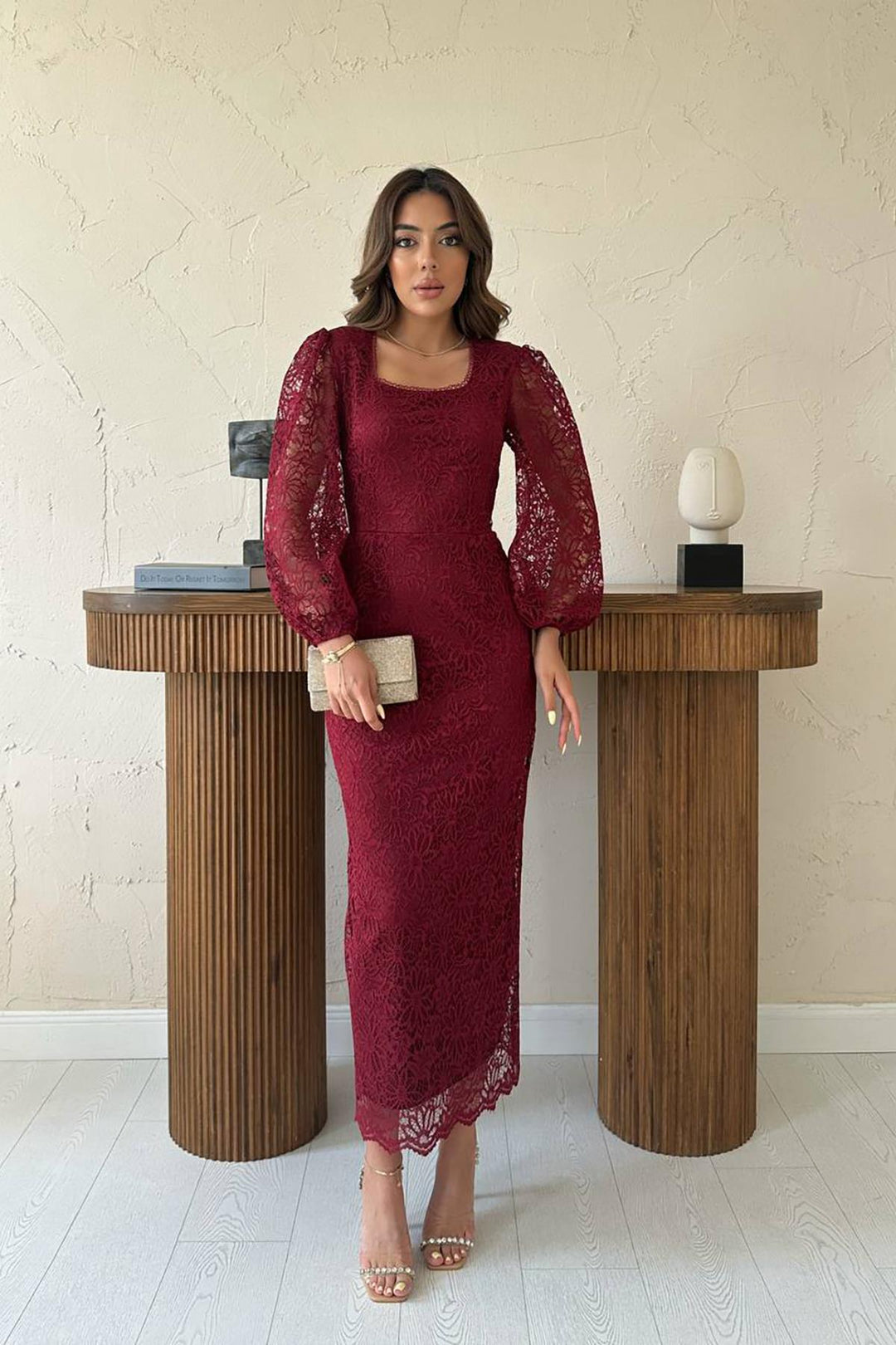 ELS Wholesale Burgundy Lace Detailed Dress - Rockhampton